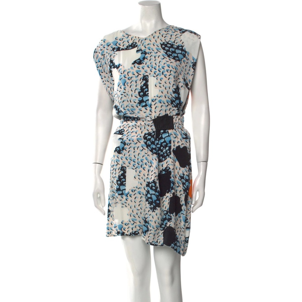Diane Von Furstenberg Gagon Dress Sleeveless Wrapped Belted Cream Blue Size 12